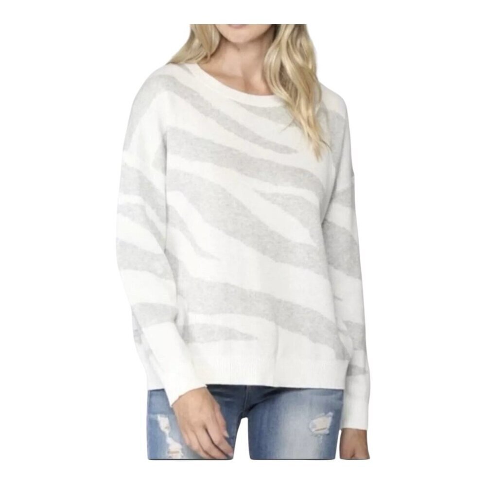 Fate Zebra Knit Sweater Heather Grey Ivory Cotton Blend Sz 2X Casual NWT